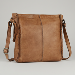 MET Premium Leather Crossbody Bag. Square Messenger with Woven Edge Details-5