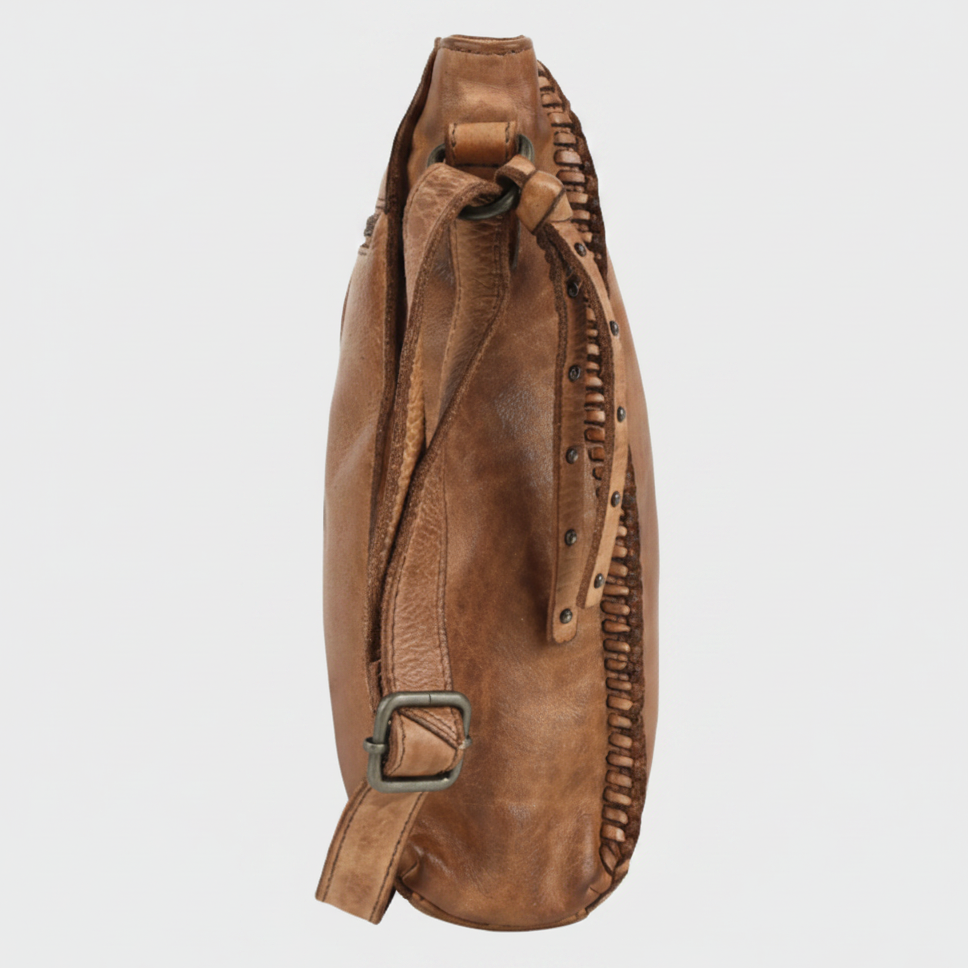 MET Premium Leather Crossbody Bag. Square Messenger with Woven Edge Details-7