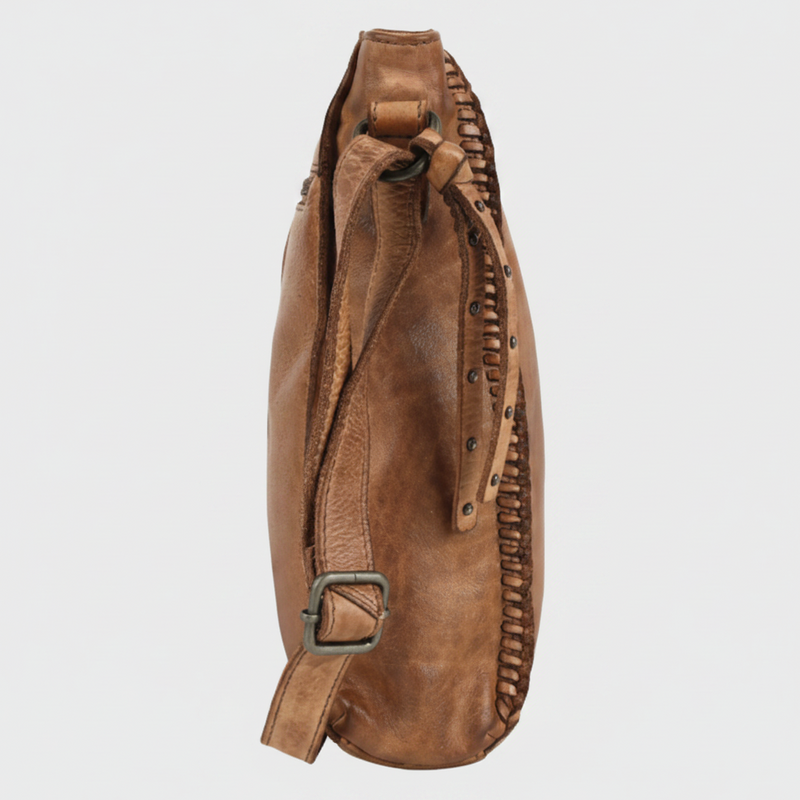 MET Premium Leather Crossbody Bag. Square Messenger with Woven Edge Details-7
