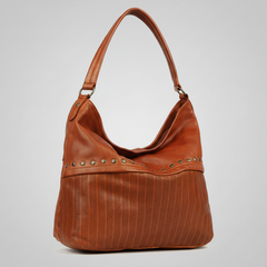 MET Premium Leather Handbag. Studded Hobo Tote with Artisan Scallop Embossing-1