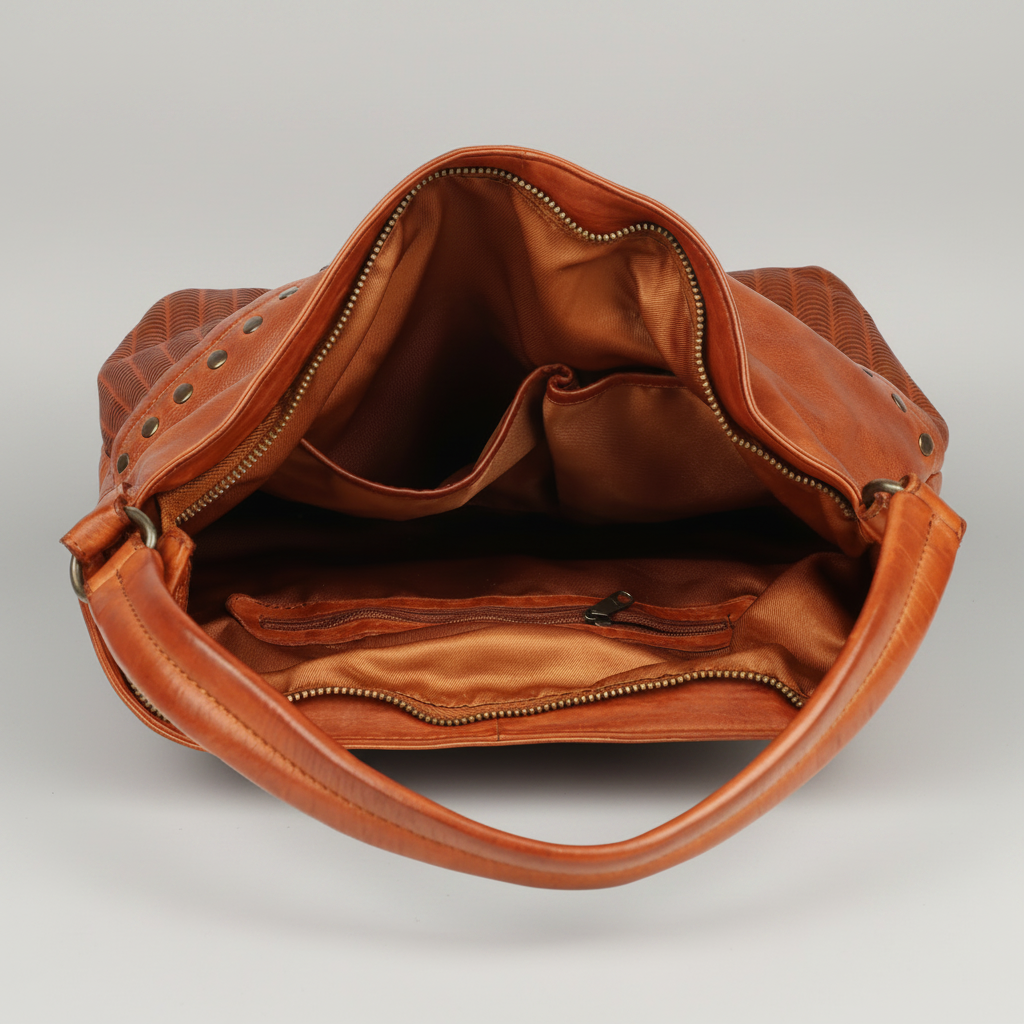MET Premium Leather Handbag. Studded Hobo Tote with Artisan Scallop Embossing-4