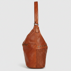 MET Premium Leather Handbag. Studded Hobo Tote with Artisan Scallop Embossing-3