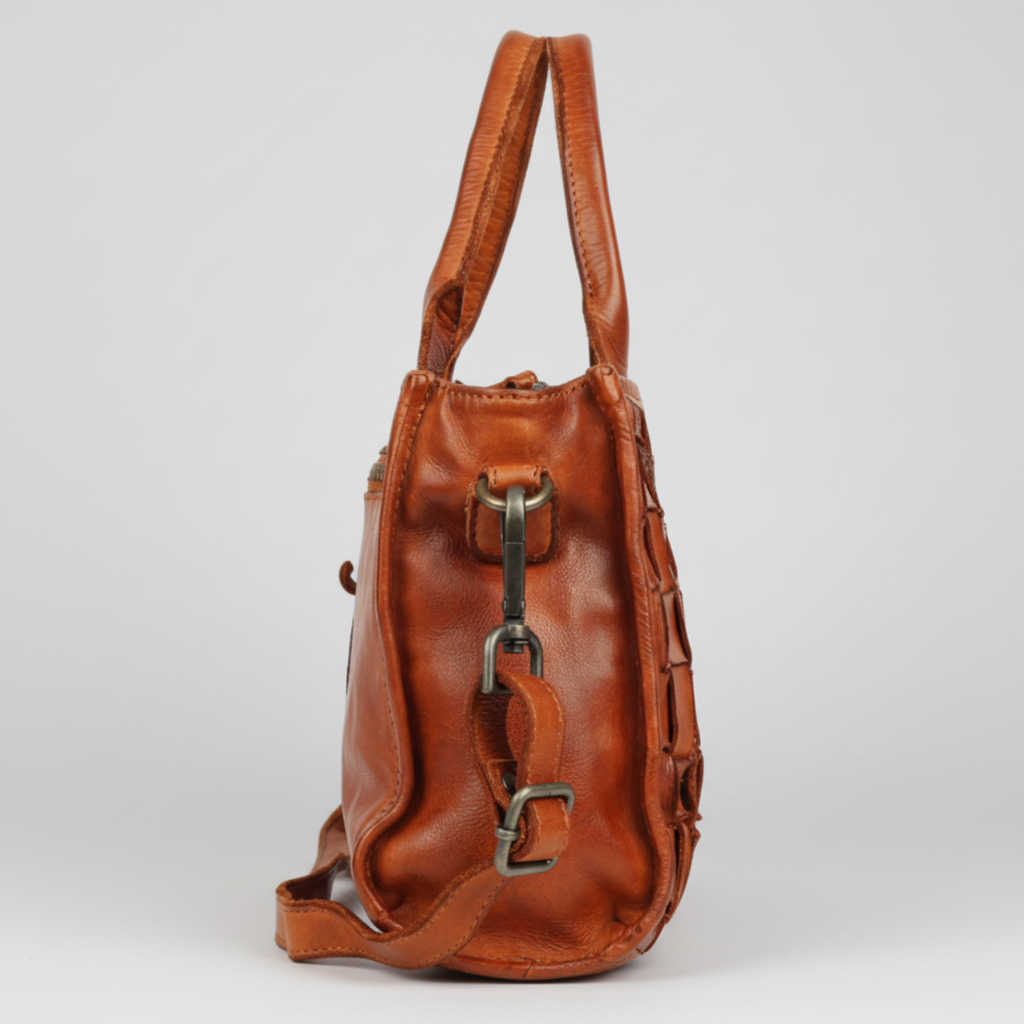 MET Premium Leather Handle Bag. Woven Leather Satchel-3