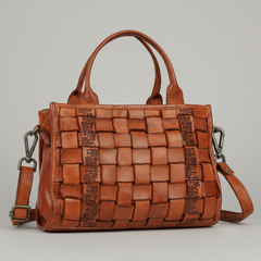 MET Premium Leather Handle Bag. Woven Leather Satchel-1