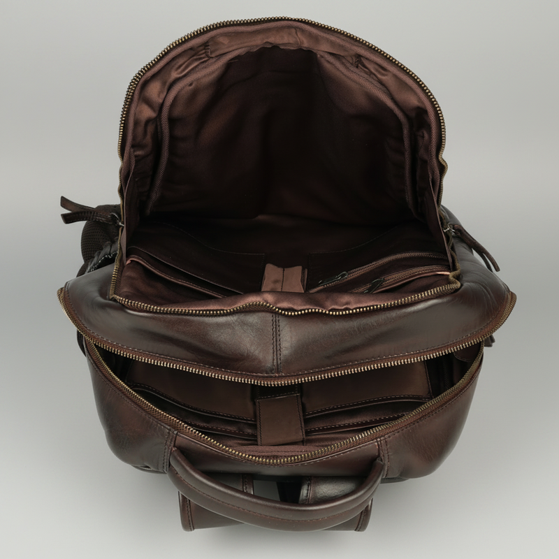 MET Premium Leather Backpack. Dual-Compartment Urban Commuter Pack-4