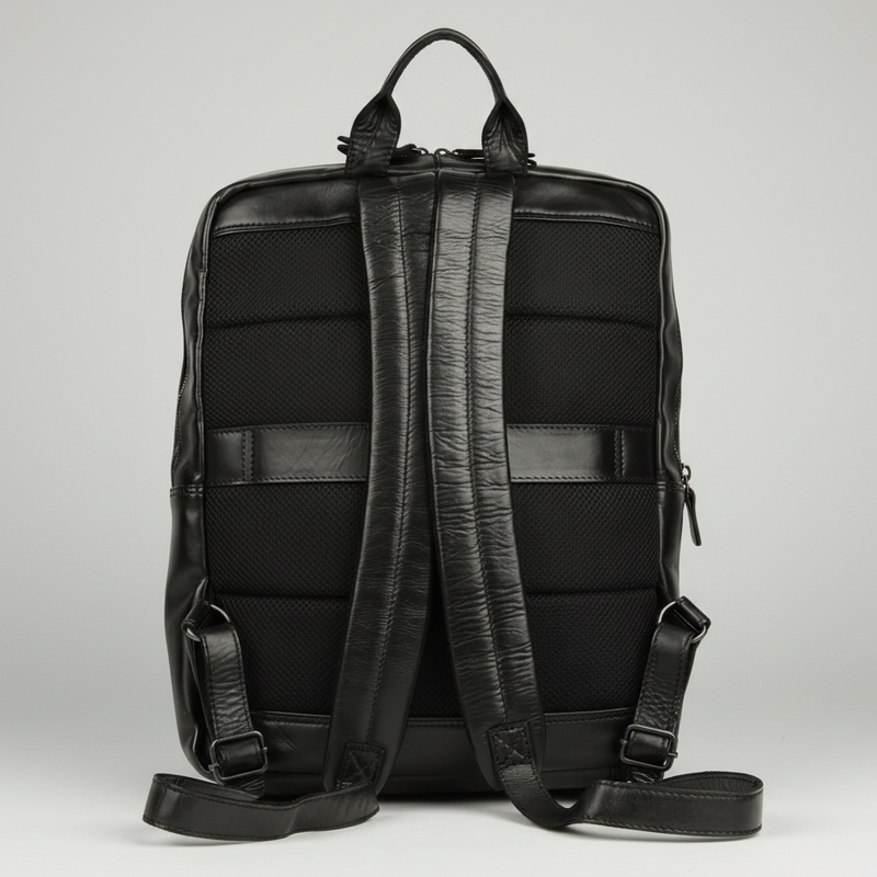 MET Two Adjustable Strap Leather Backpack. Multi-Compartment Commuter Pack-6