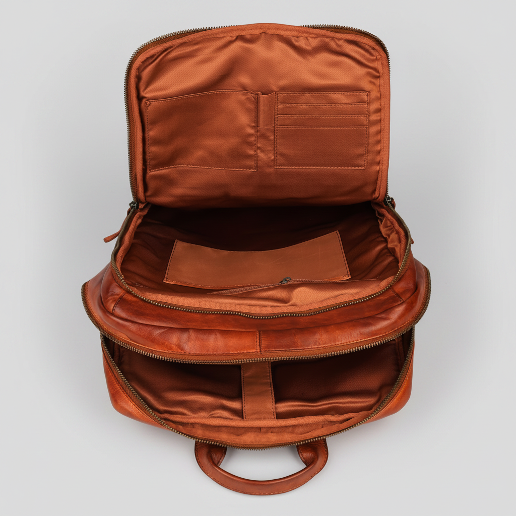 MET Two Adjustable Strap Leather Backpack. Multi-Compartment Commuter Pack-4