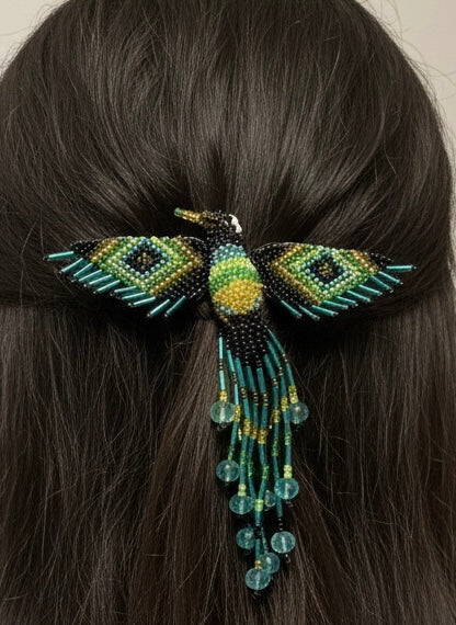 Black / black Hummingbird Barrette with Fringes-2