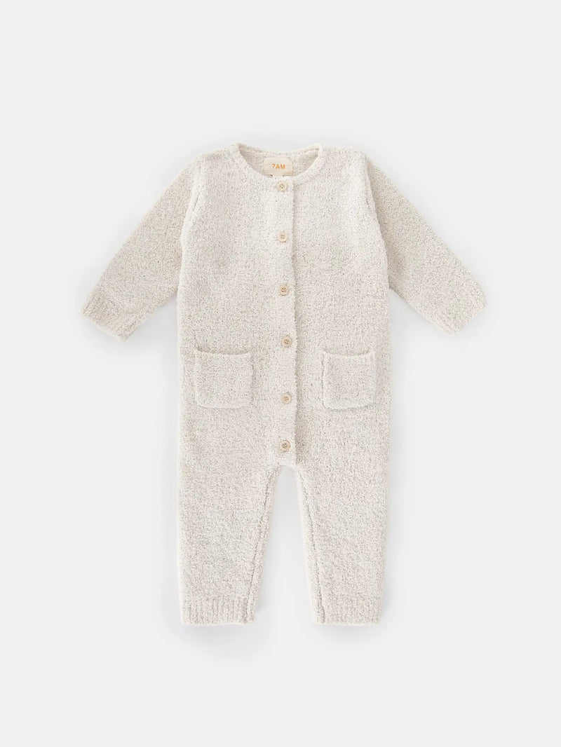 Long Sleeve Romper - Fuzzy | Ecru | 7AM-2