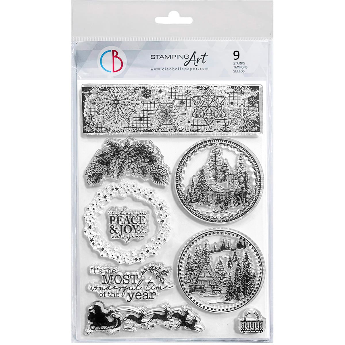 Ciao Bella Clear Stamp Set 6"x8" Boules Paysage d'hiver-1