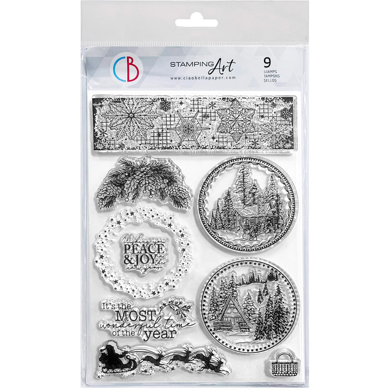 Ciao Bella Clear Stamp Set 6"x8" Boules Paysage d'hiver-1