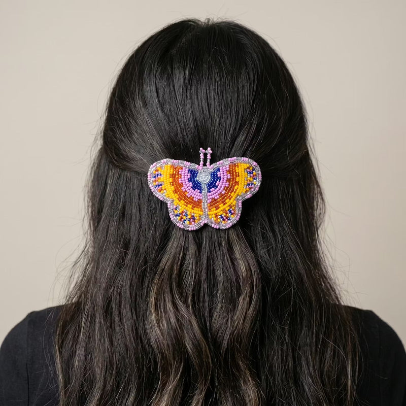 Pink Butterfly Beaded Barrette-5