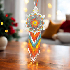 White and Turquoise Tribal Beaded Dreamcatcher-1