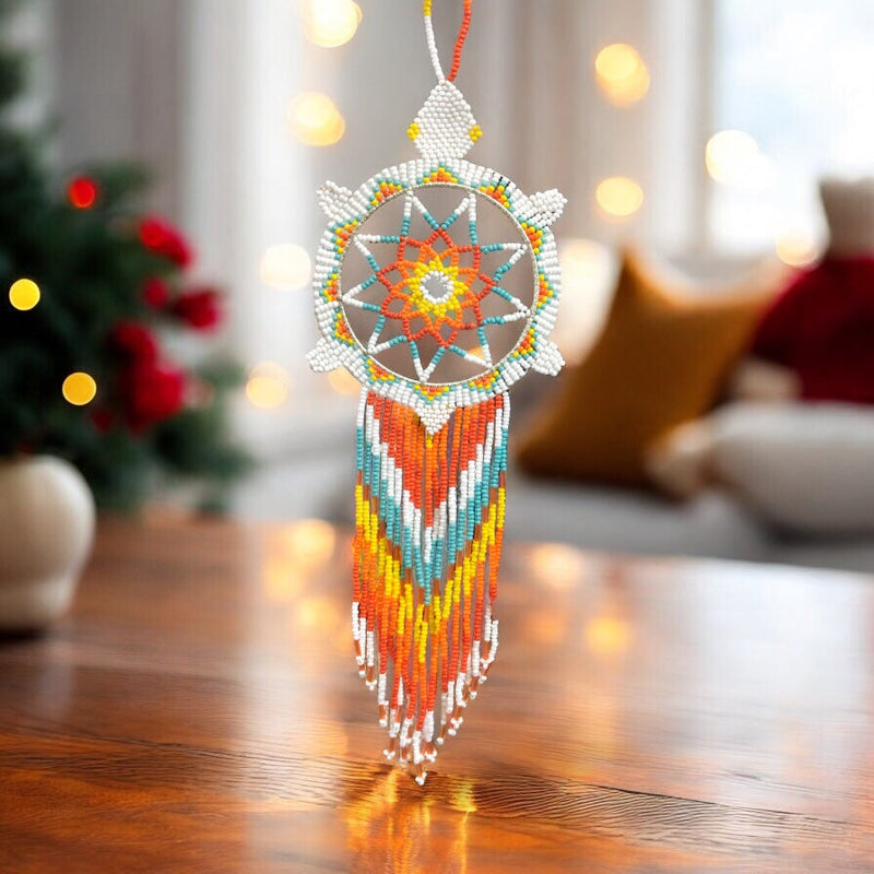 White and Turquoise Tribal Beaded Dreamcatcher-1
