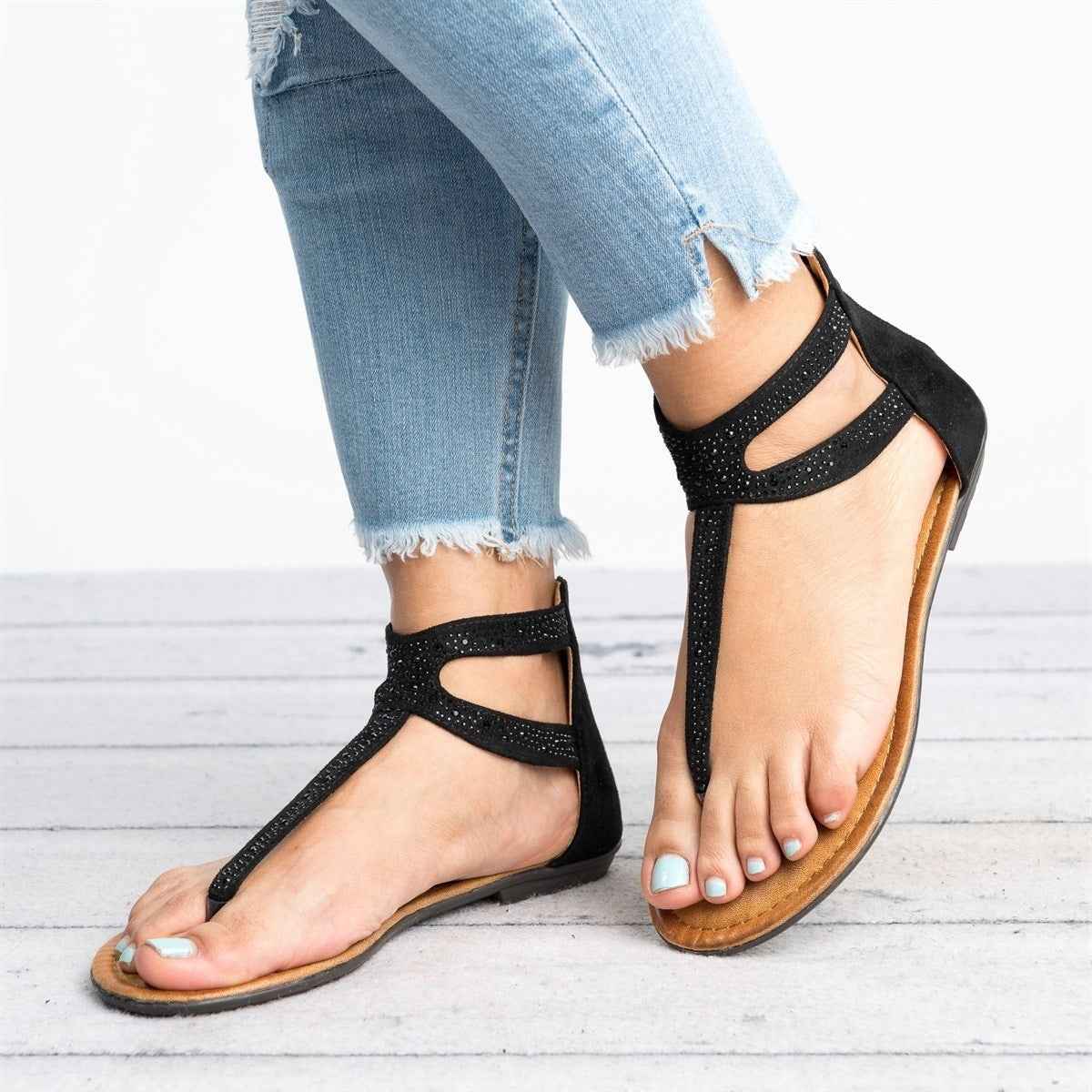 Beach sandals with rhinestones-2