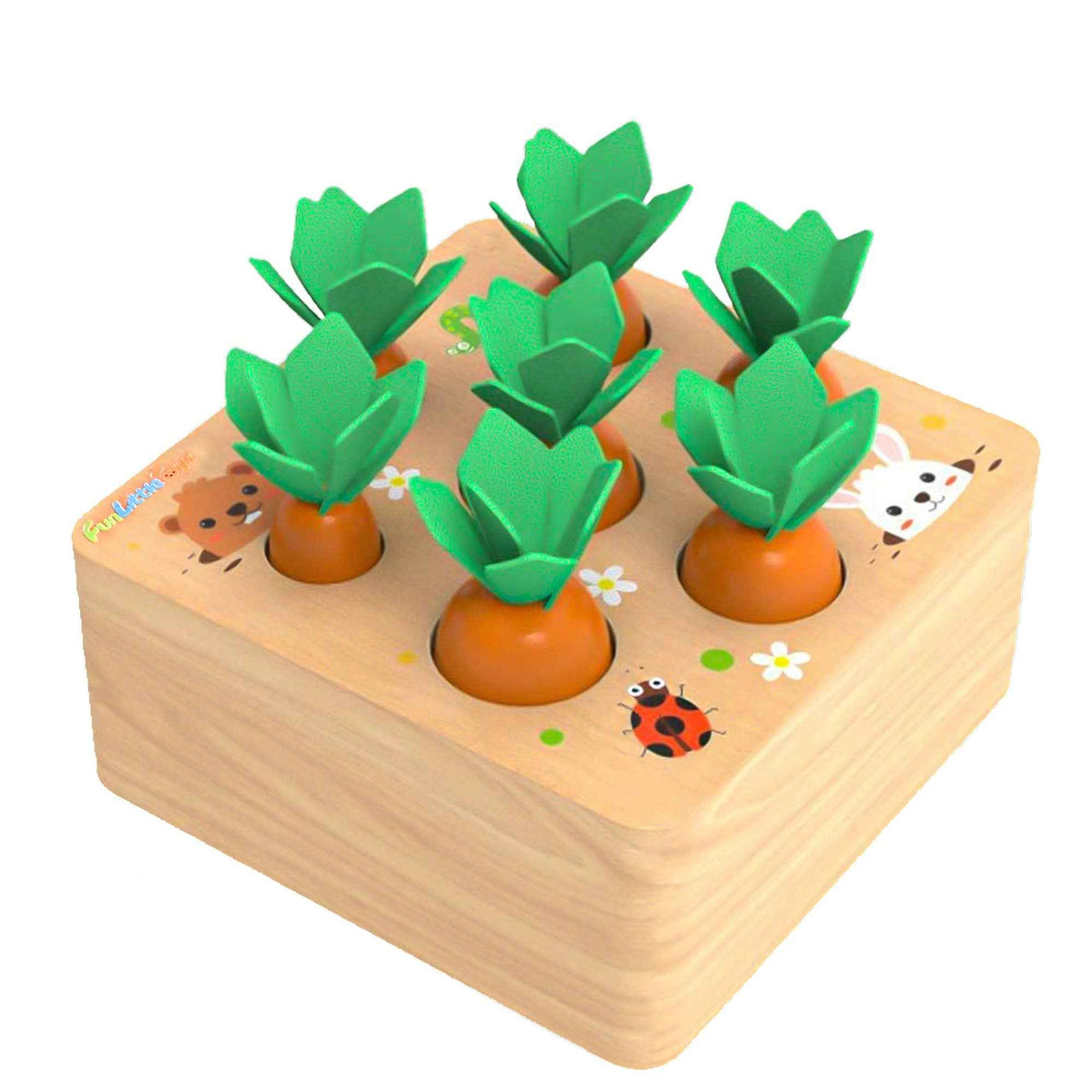 Fun Little Toys - Wooden Carrot Harvest Shape & Size Sorting Game - Ages 3+-3