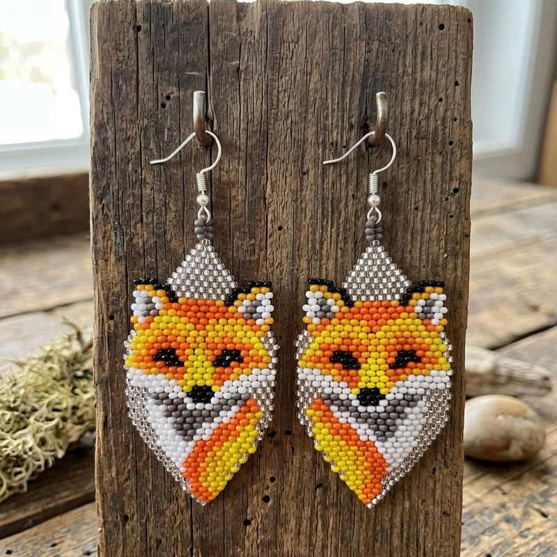 Fox Beaded Earrings (Silver)-1