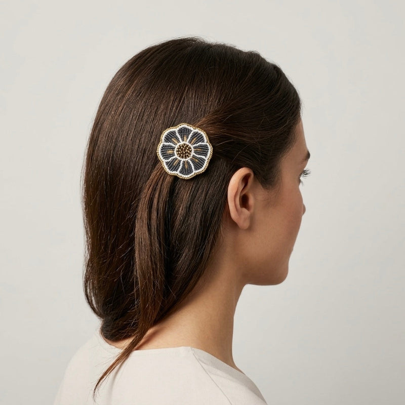Golden Beaded Flower Barrette-3