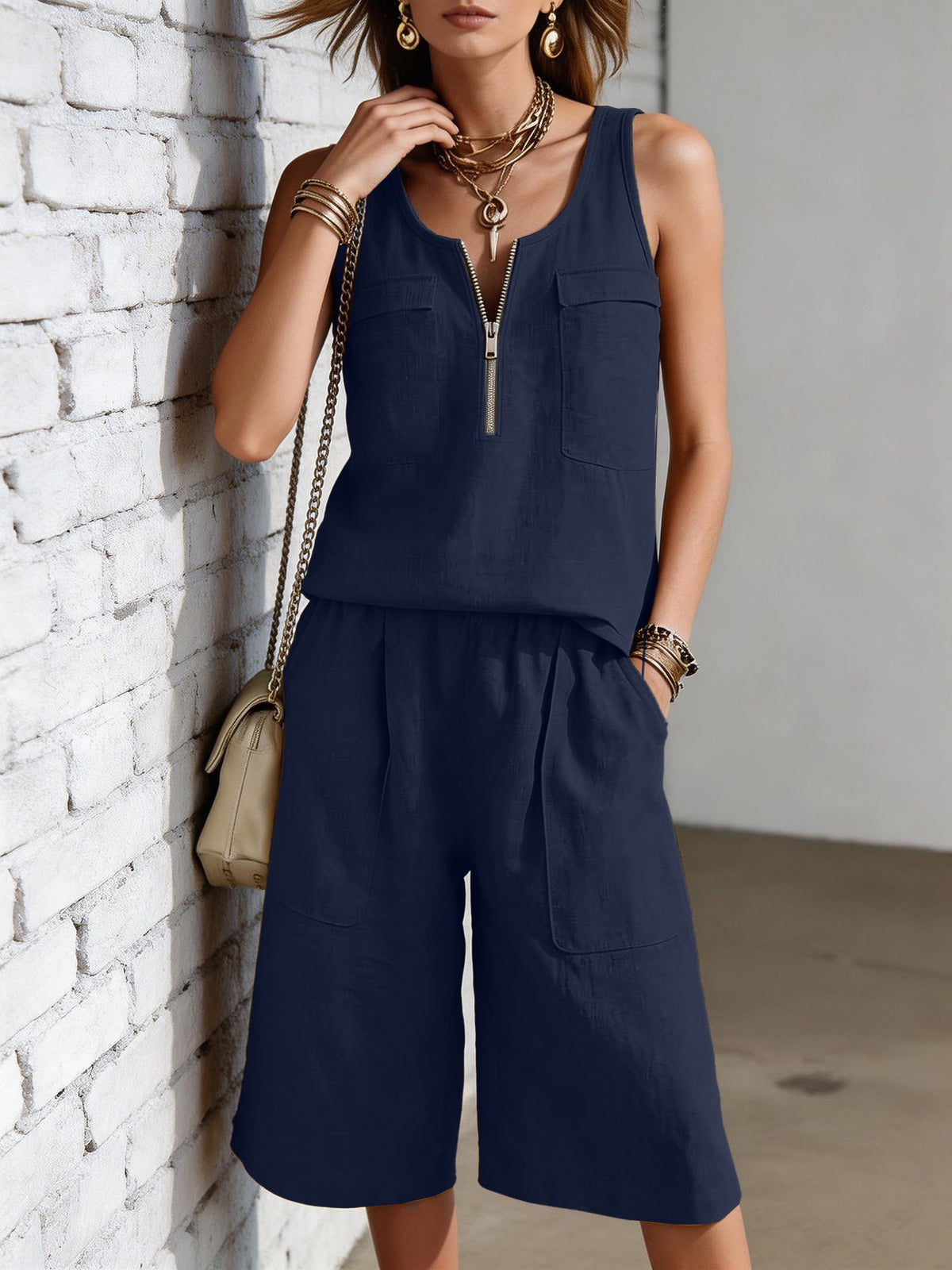 Sleeveless Tank Top And Straight-leg Capri Pants Casual Set-7