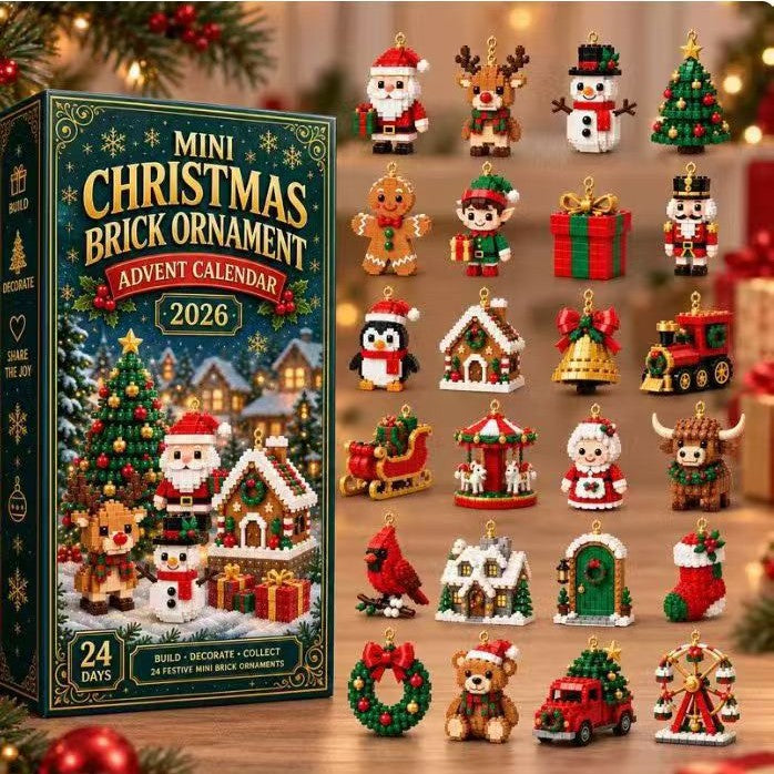 24 Day Mini Christmas Brick Ornament Advent Calendar - Festive Holiday Decoration Building Set-1