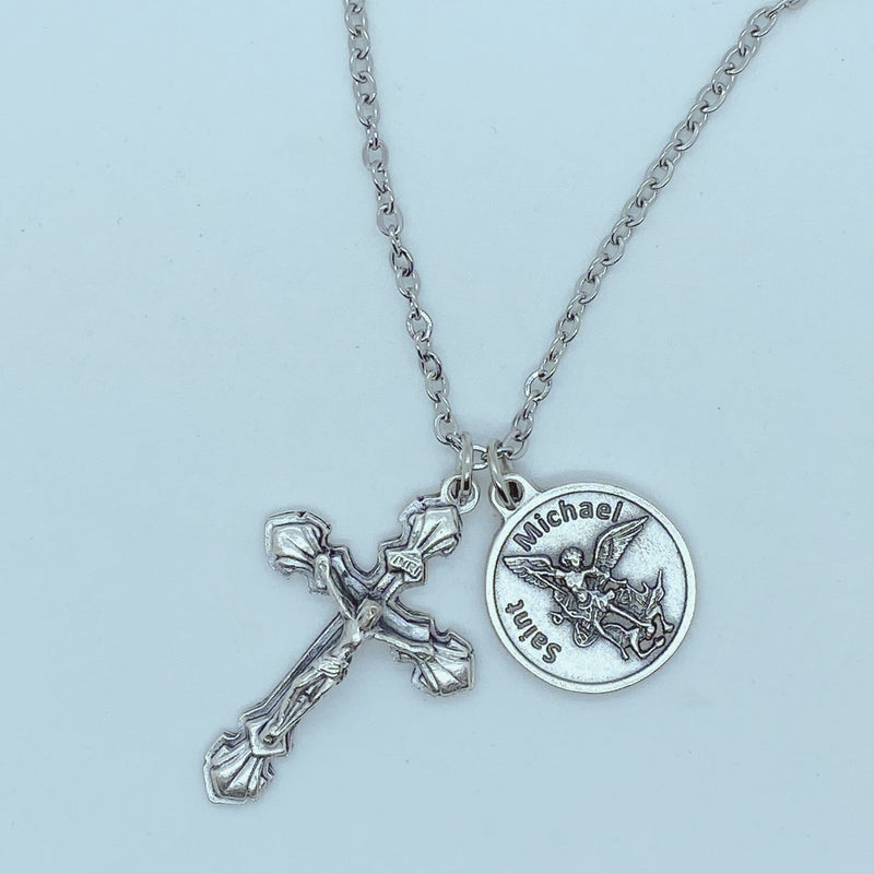 Crucifix with St. Michael Medal on 24" Chain-1