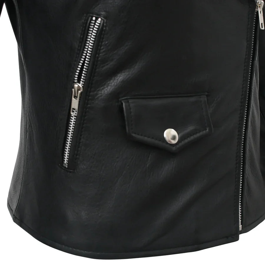 Women’s Lightweight Leather Fashion Jacket | Soft Naked Cowhide Casual Moto Style-19