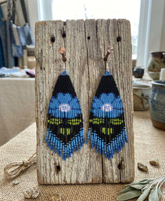 Flower Beaded Earrings ( Blue )-7