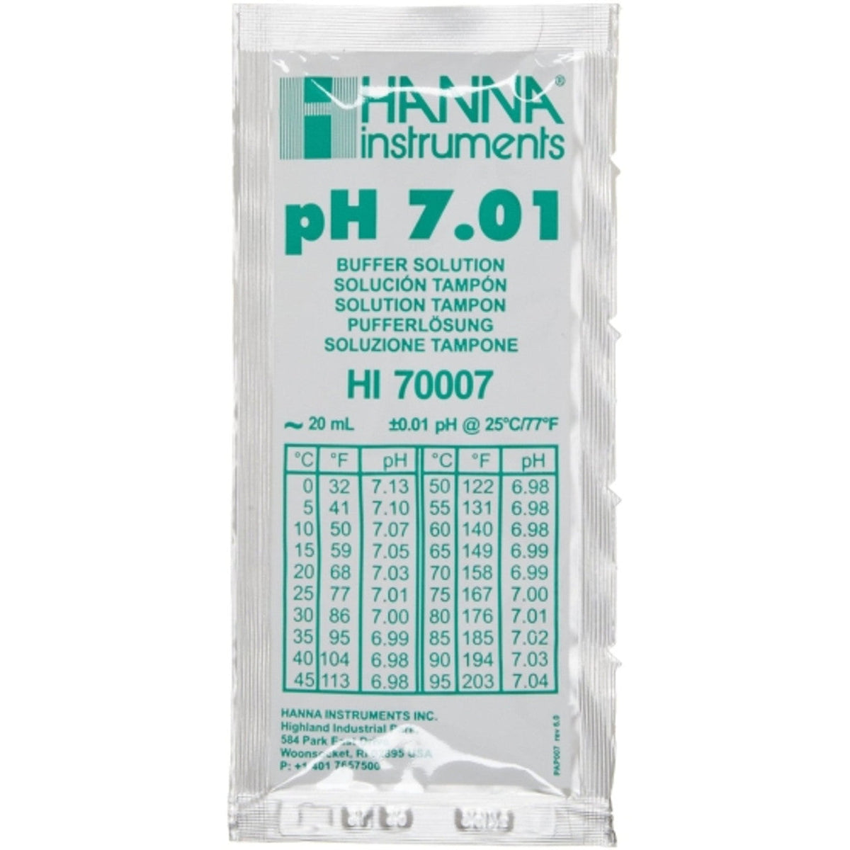 Hanna Instruments HI70007 pH 7.01 buffer solution 20ml