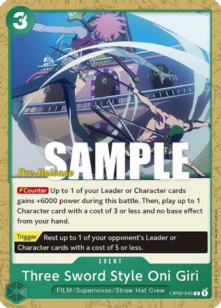 Three Sword Style Oni Giri (OP02-045) - Paramount War Pre-Release Cards-1