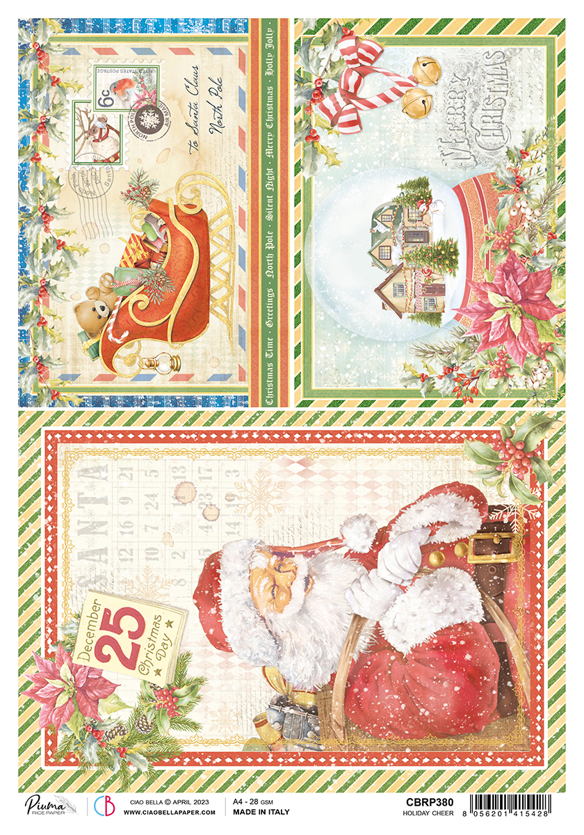 Ciao Bella Papier de Riz A4 Piuma Holiday Cheer - 5 Feuilles-1