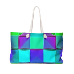 Teal Purple Geometric Pattern Weekender Bag | Colorful Cube Design, Large Tote Bag-1