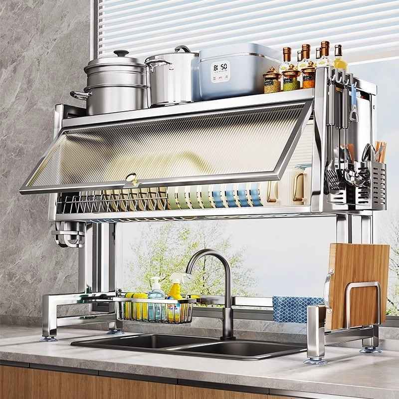 Stainless Steel Kitchen Sink Rack – Multifunctional Dish Drainer & Storage Organizer-1