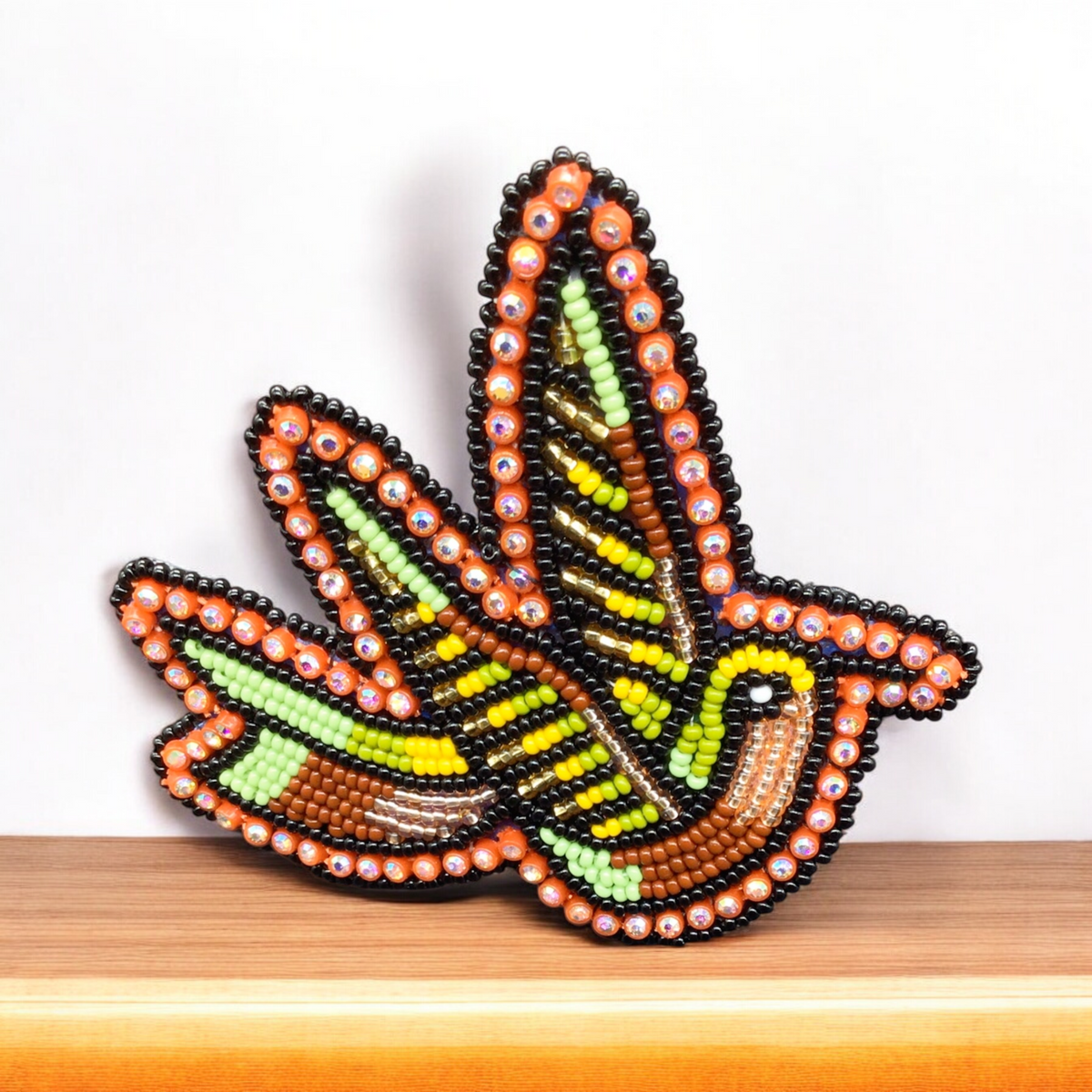 Brown Beaded Hummingbird Barrette-2