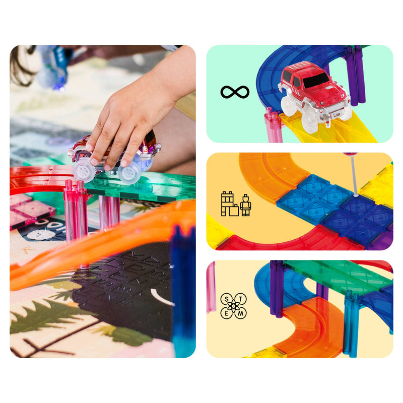 PicassoTiles 30pc Magnetic Race Track Building Set - Ages 3+-6
