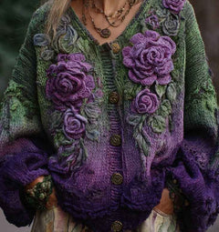 Women's Printed 3D-Effect Knitted Cardigan Coat-4