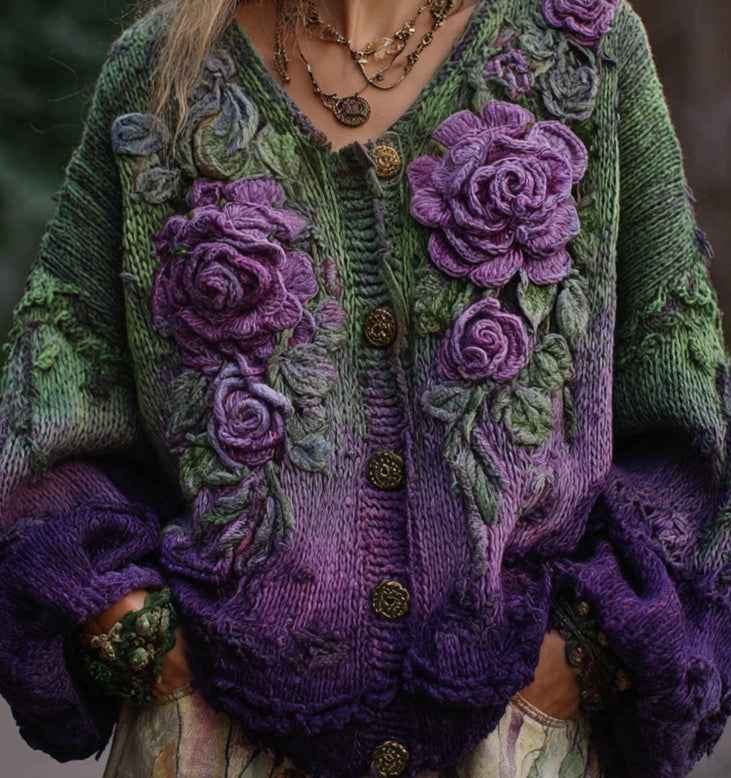 Women's Printed 3D-Effect Knitted Cardigan Coat-4