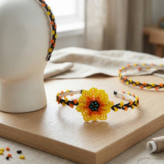 Beaded Headband with Flower Yellow-3