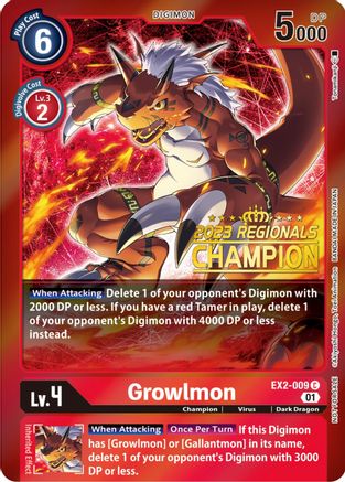 Growlmon (2023 Regionals Champion) (EX2-009) - Digital Hazard Foil-1