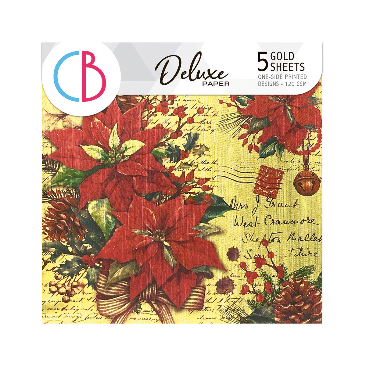 Papel decorativo Christmas Vibes Deluxe, dorado, 6"x6", paquete de 5
