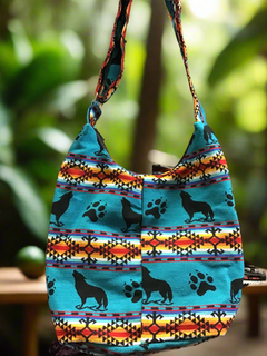 wolf Turquoise and Orange Black Crossbody Bag-3