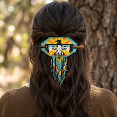 Eagle Fringed Beaded Barrette & Wooden Stick-3