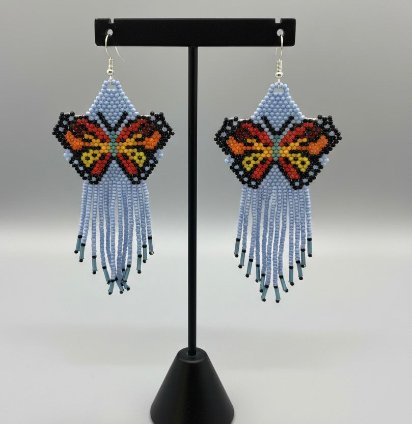Blue Beaded Dancing Wing Earrings-2
