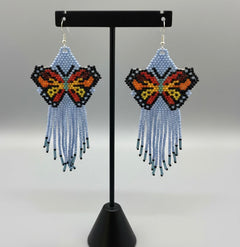 Blue Beaded Dancing Wing Earrings-2