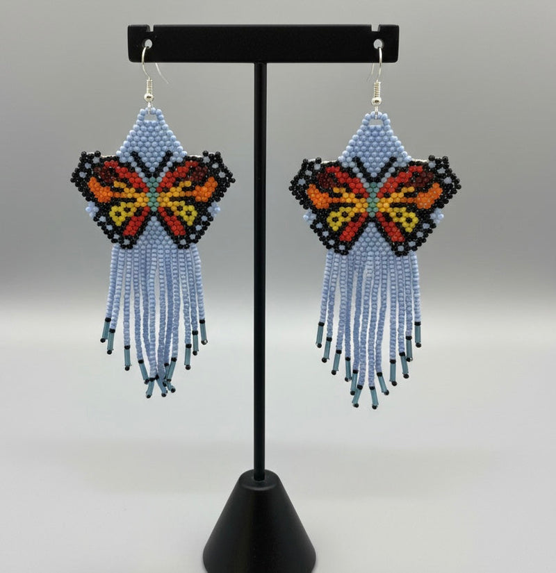 Blue Beaded Dancing Wing Earrings-2