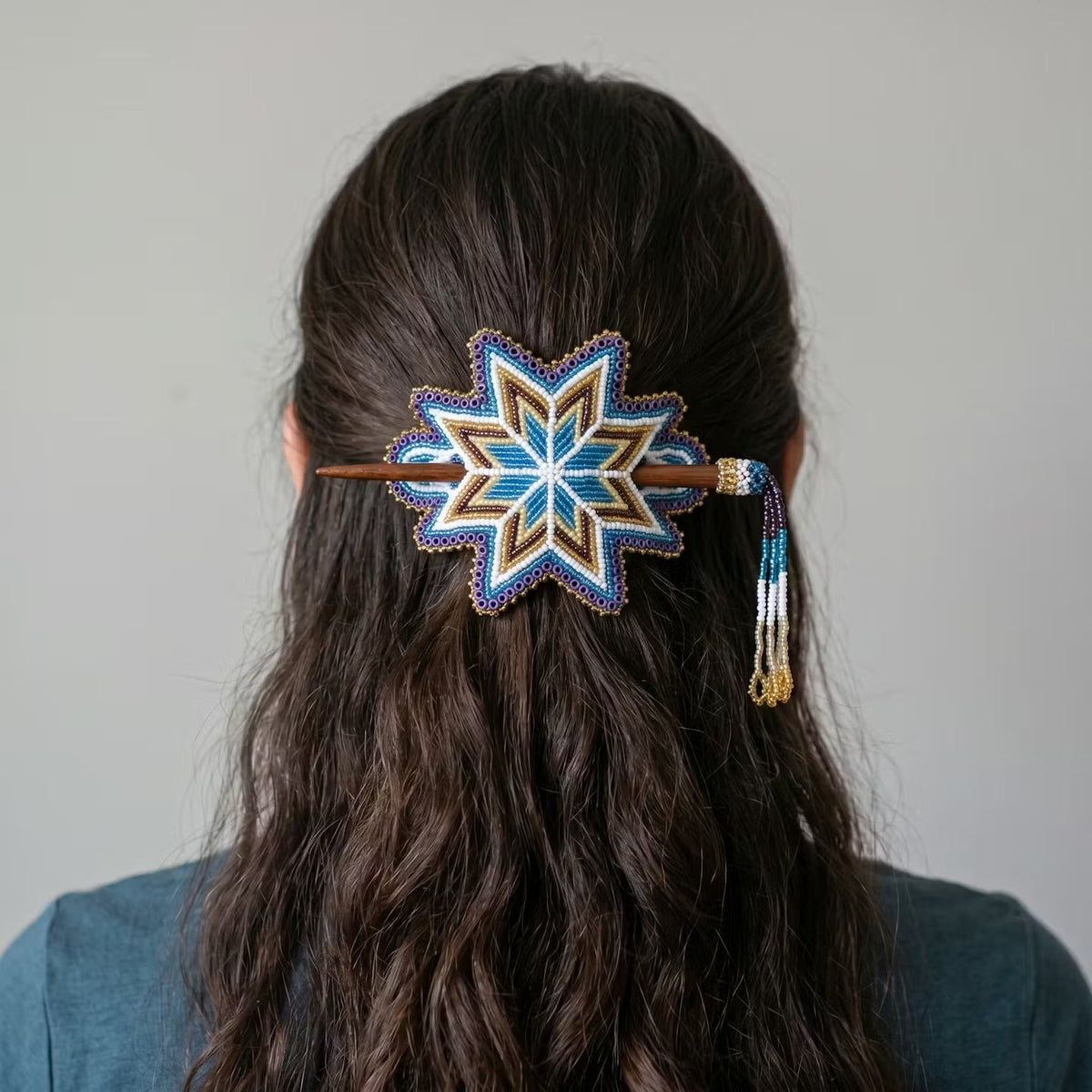 Blue Handmade Beaded Star Barrette