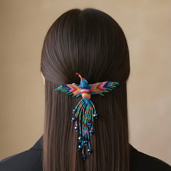 Pink white blue Hummingbird Barrette with Fringes-1