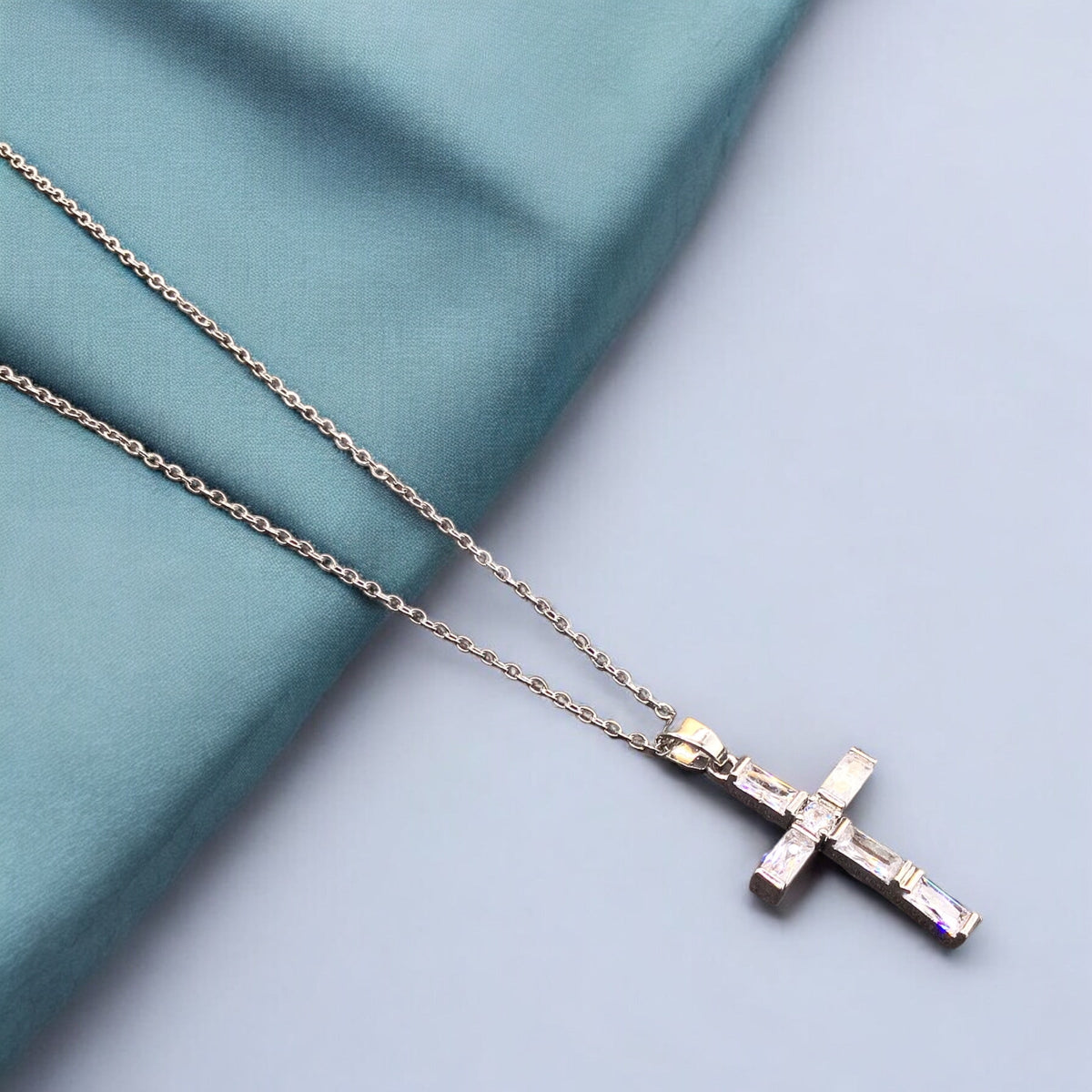 Cross Stainless Steel Necklace Pendants With Long Chain-3
