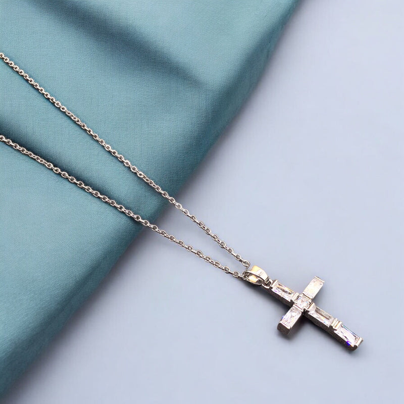 Cross Stainless Steel Necklace Pendants With Long Chain-3