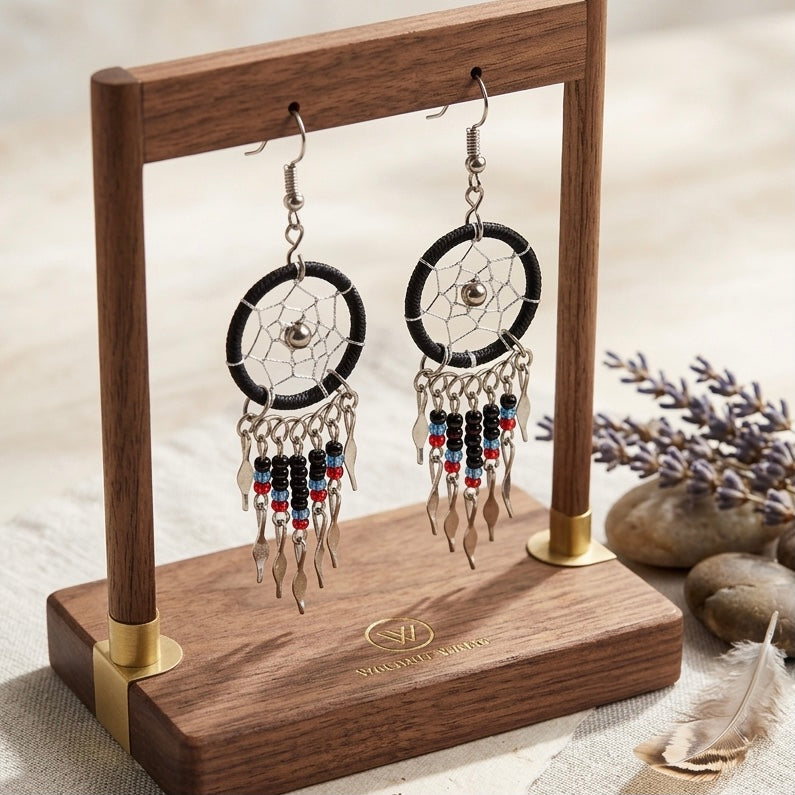 black beaded dream catcher earrings-2
