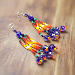 Blue Six-Strand Beaded Cascade Earrings-2